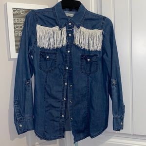 denim fringe western shirt size small
